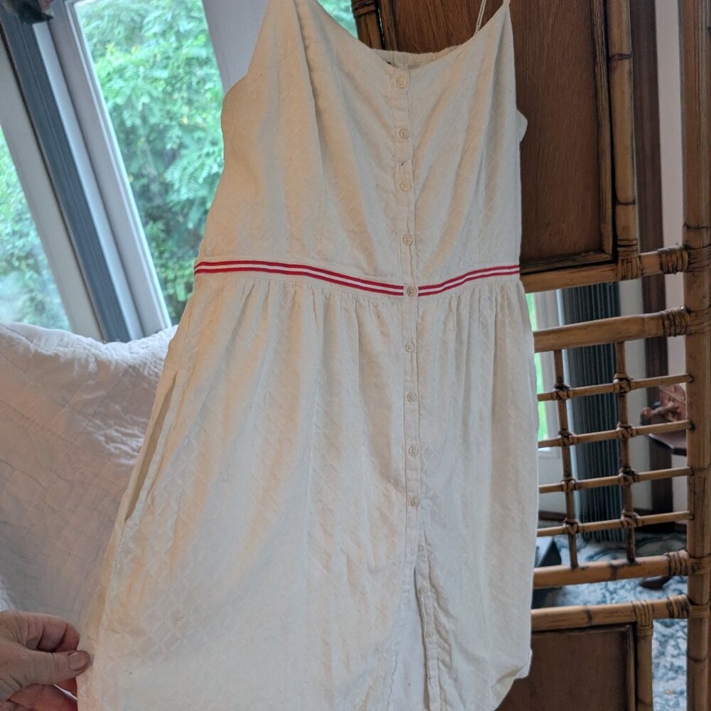 Vintage white cotton dress with red waistband Large